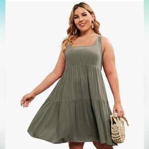 Romwe Women's Plus Summer Beach Sundress Loose Casual Tank Dress Army Green 1XL